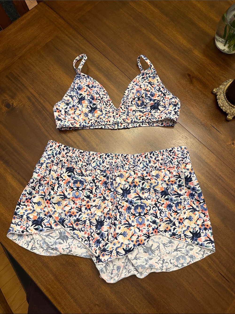 Athleta Floral Print Women's Swim Top and Shorts - Navy, Coral, White